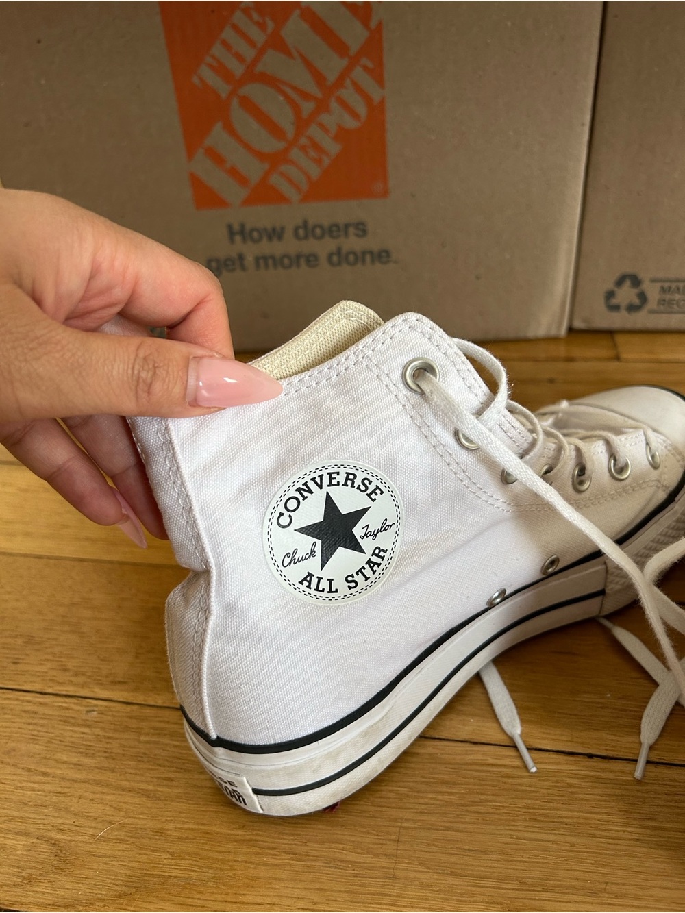 Converse White High Top Kids Sneakers with Black Star Logo